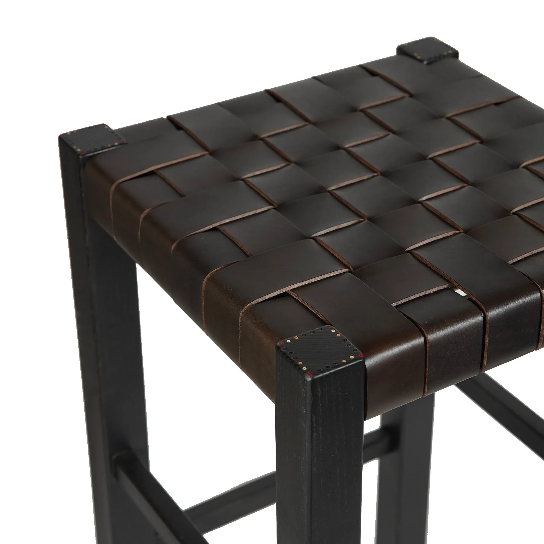 Leather Crossed Ebony Stool