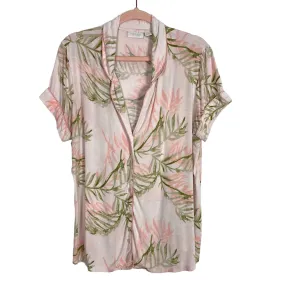 Nordstrom Pink/Green Palm Print Button Up Pajama Top in Lingerie Size S