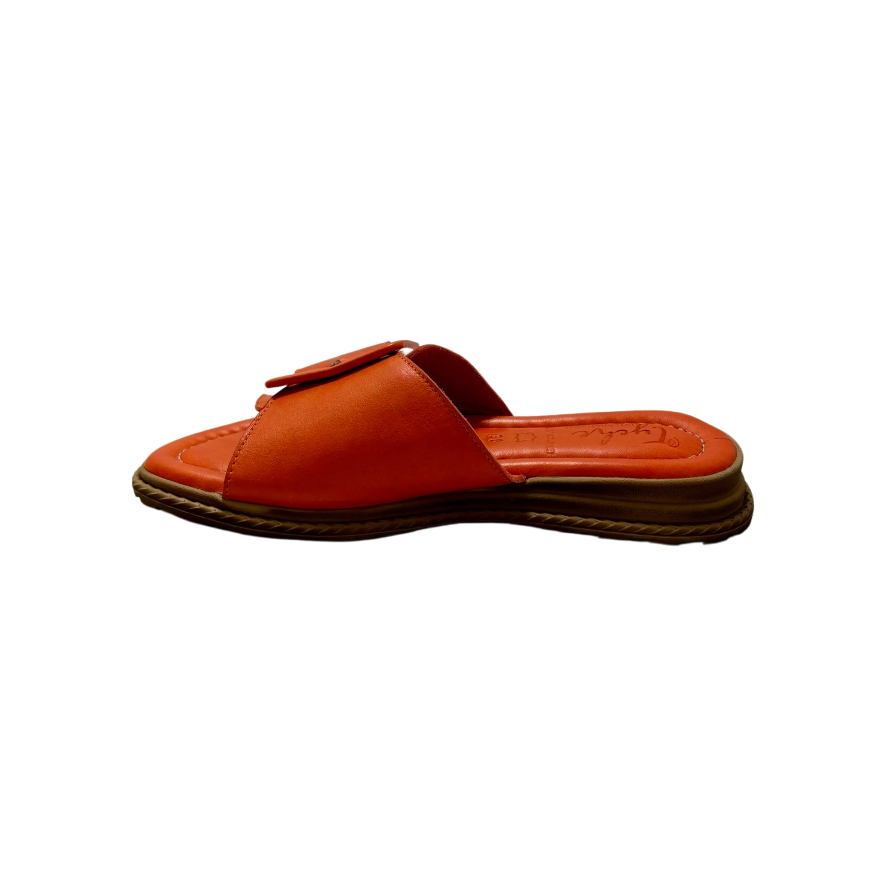 Orange Leather Slide named Monroe