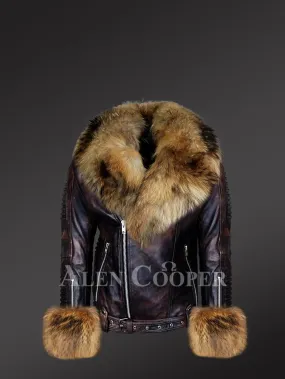 original leather jackets with removable fur collar and handcuffs