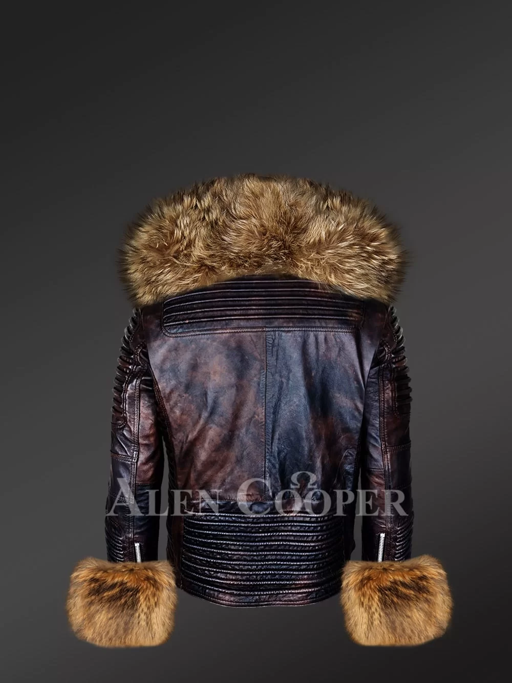 original leather jackets with removable fur collar and handcuffs