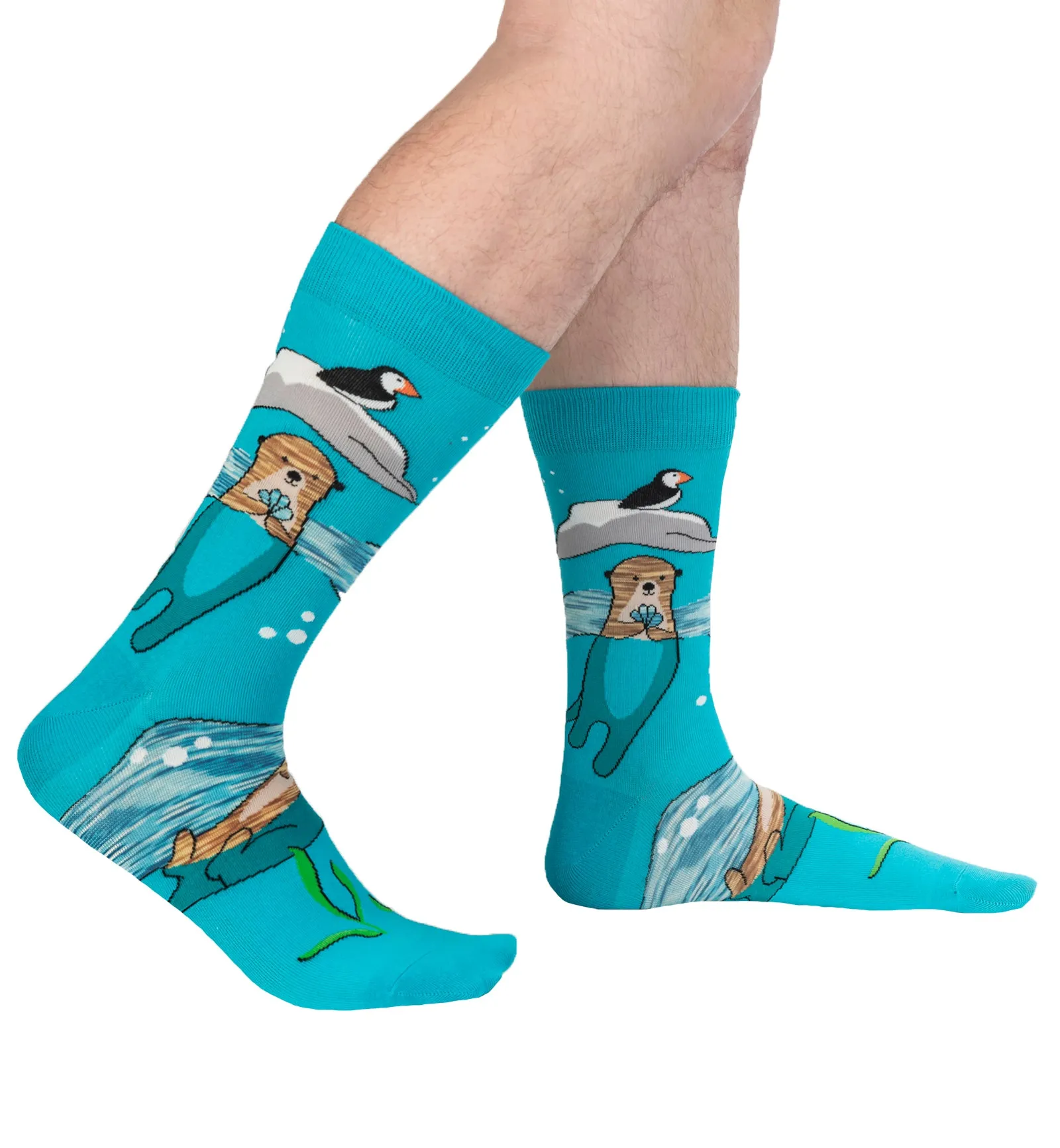 Playful Print Men's Crew Socks - Otter Design