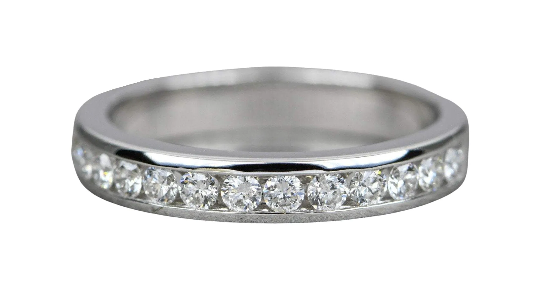 2mm Diamond Channel Set Half Eternity Wedding Band with 0.36ct Diamonds in 14K/18K Gold or Platinum