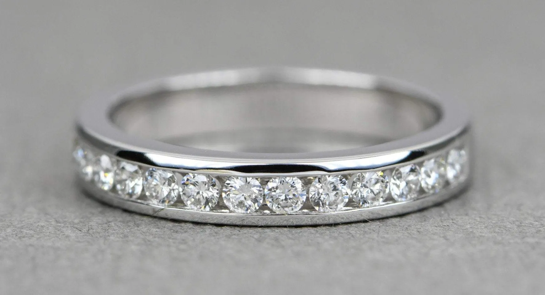 2mm Diamond Channel Set Half Eternity Wedding Band with 0.36ct Diamonds in 14K/18K Gold or Platinum