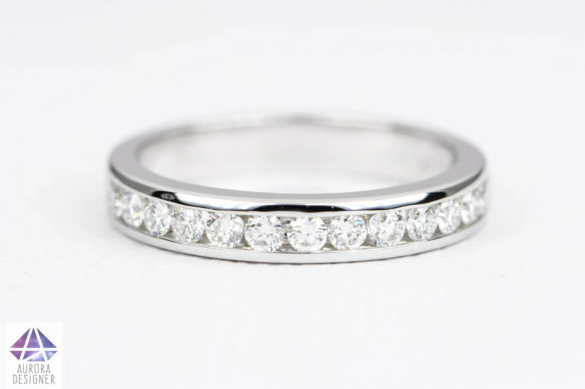 2mm Diamond Channel Set Half Eternity Wedding Band with 0.36ct Diamonds in 14K/18K Gold or Platinum