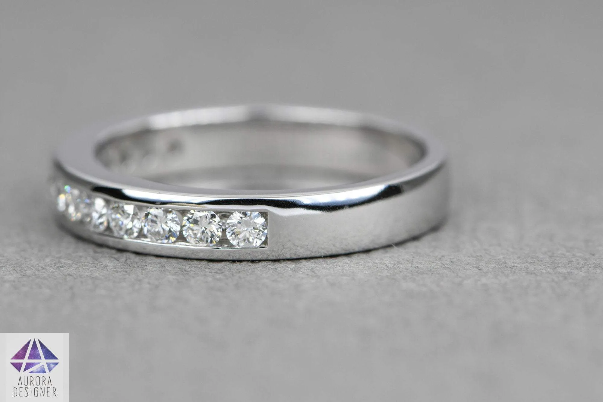 2mm Diamond Channel Set Half Eternity Wedding Band with 0.36ct Diamonds in 14K/18K Gold or Platinum