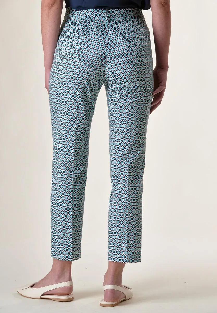 Peacock Patterned Light Blue Capri Pant