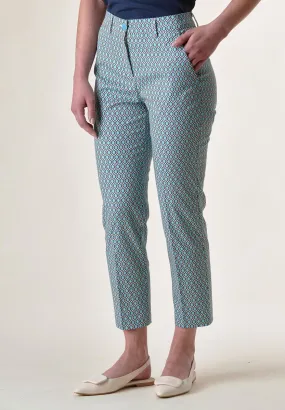 Peacock Patterned Light Blue Capri Pant