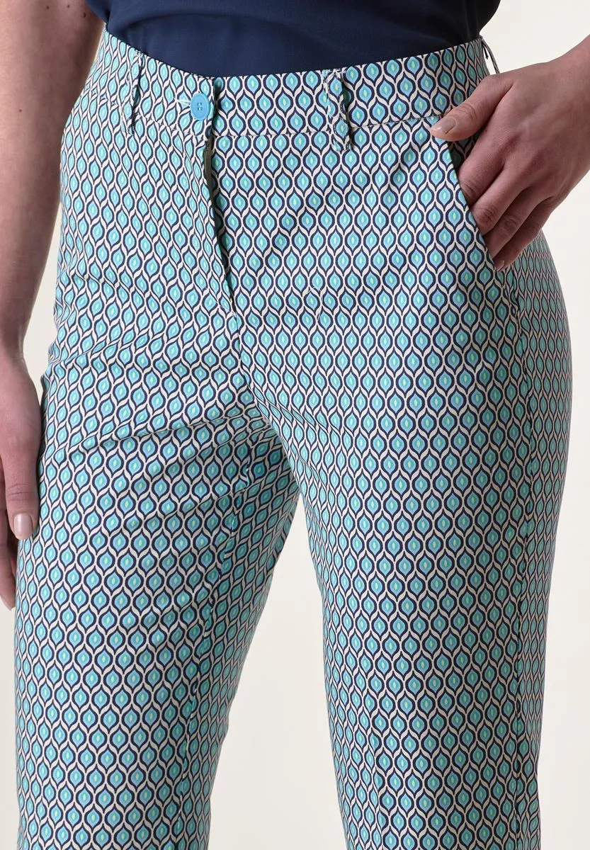 Peacock Patterned Light Blue Capri Pant