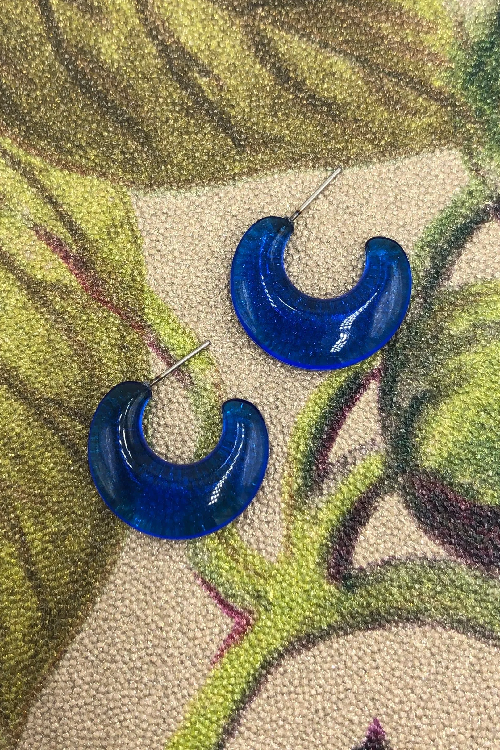 Art Deco Flat Hoop Earrings in Capri Blue