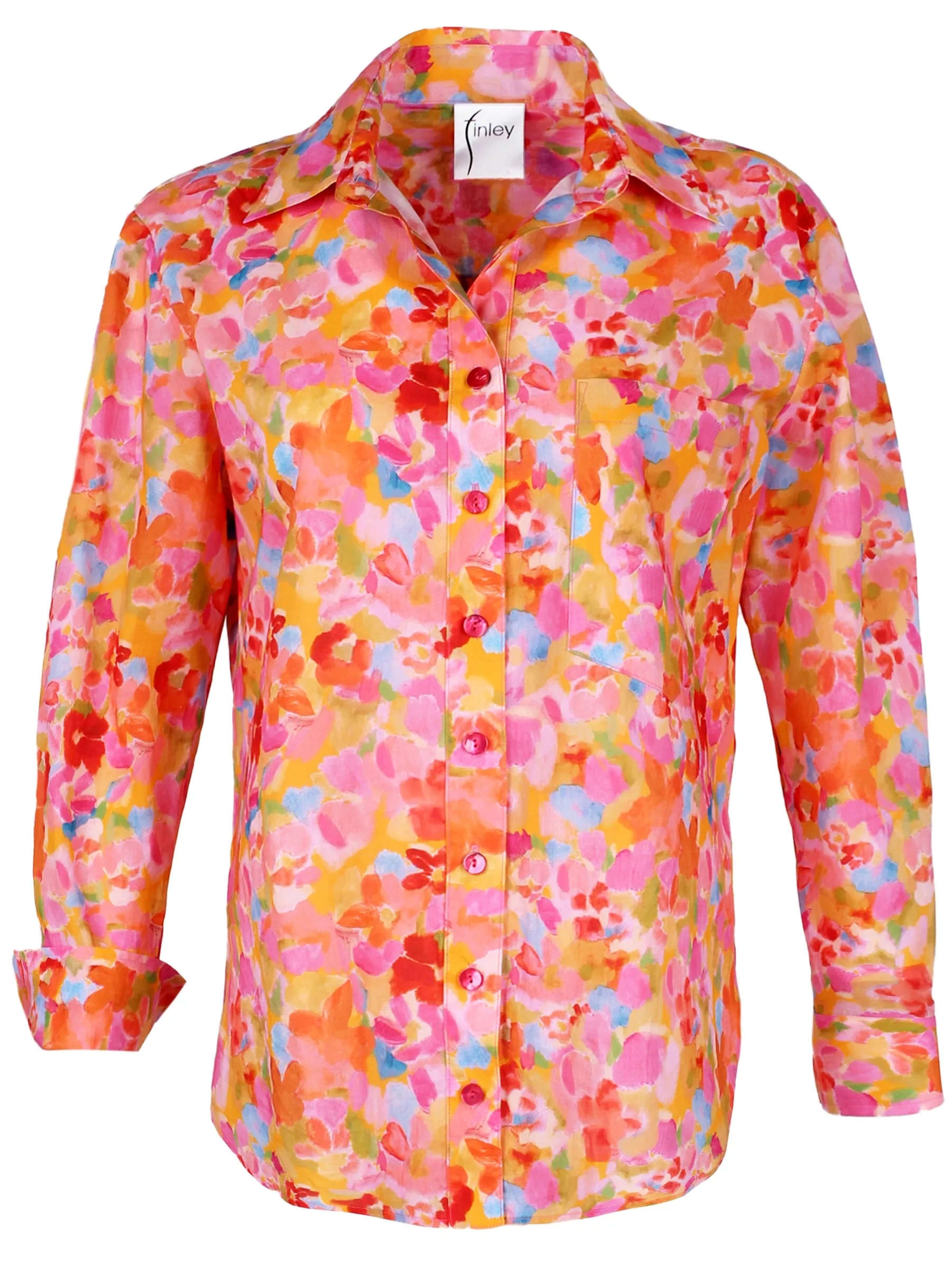 Andie Floral Print Shirt in Pink & Orange Capri