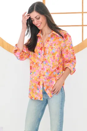 Andie Floral Print Shirt in Pink & Orange Capri