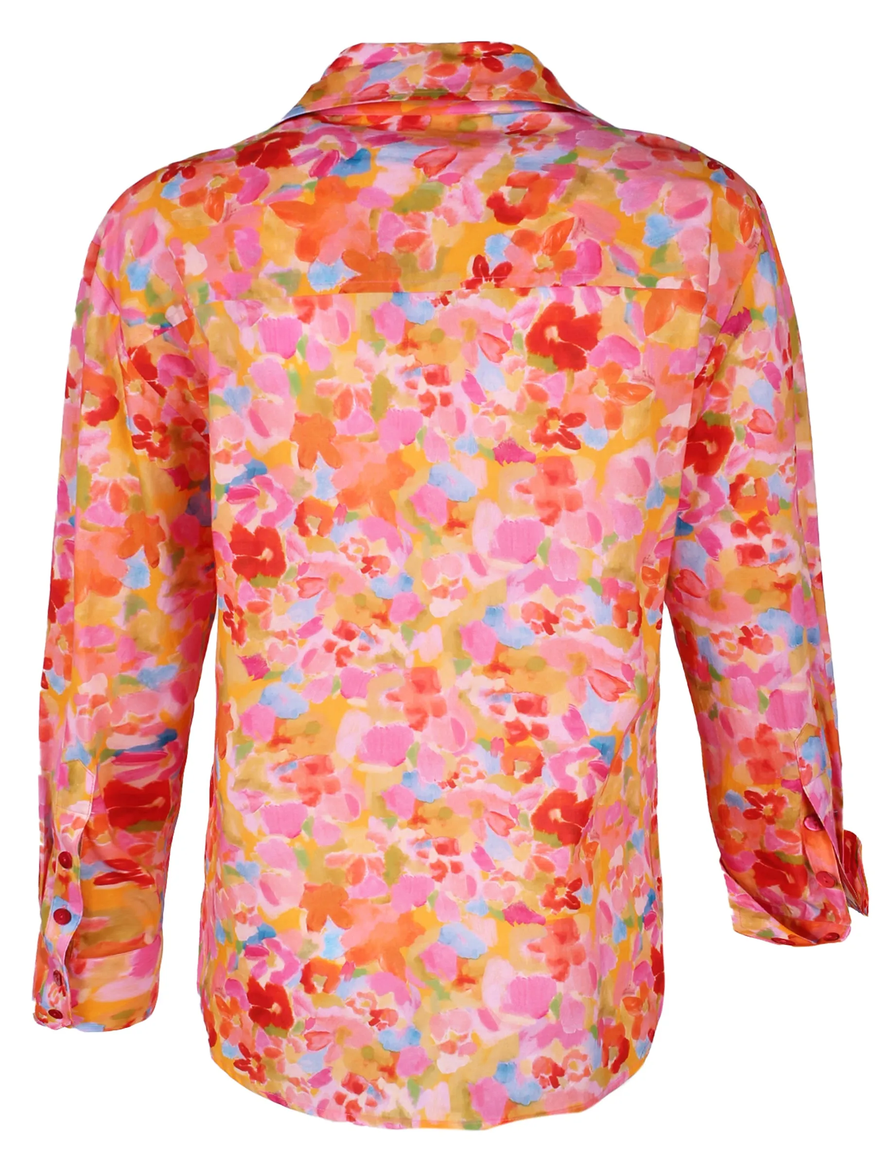 Andie Floral Print Shirt in Pink & Orange Capri