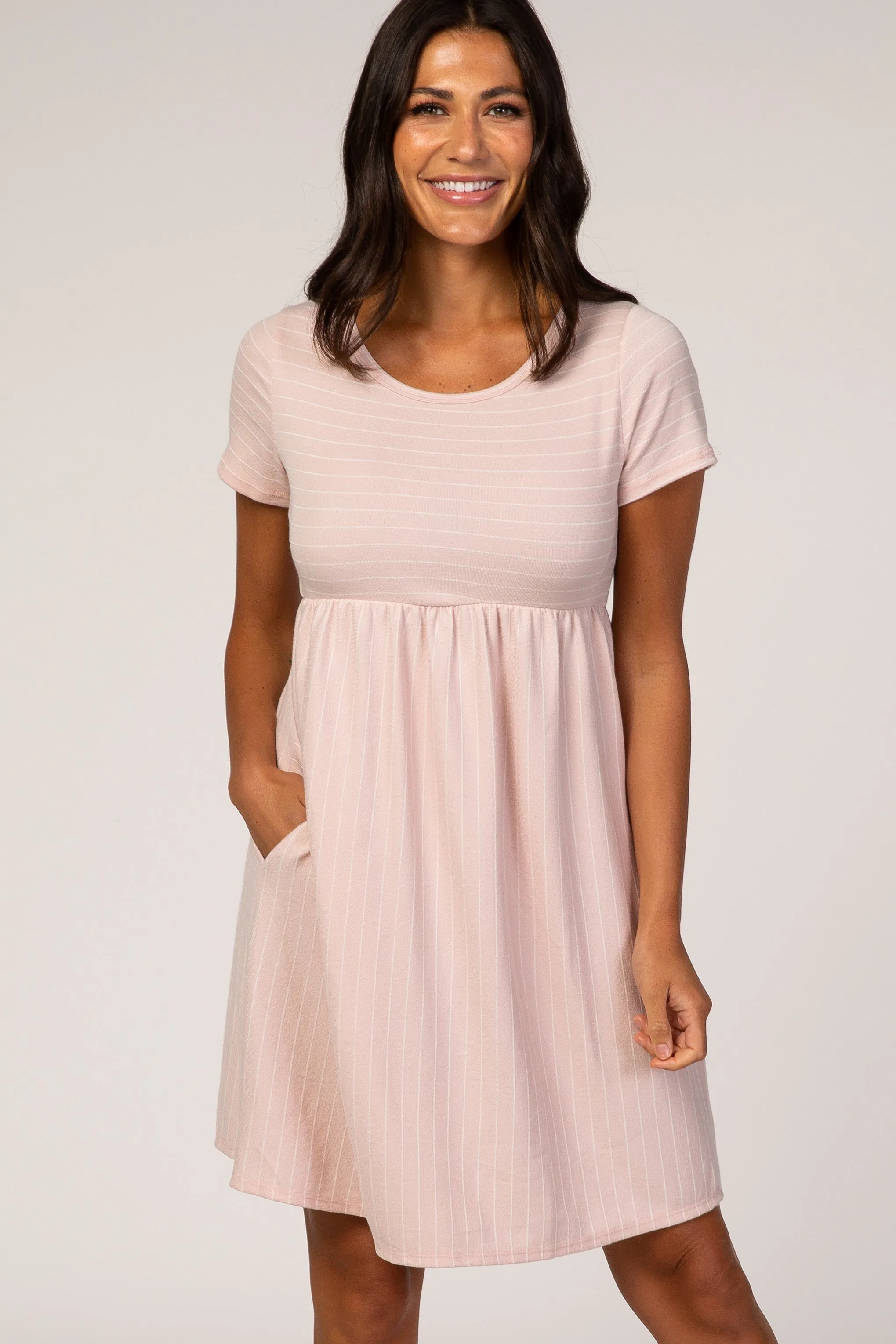 Pink Babydoll Dress with Stripes