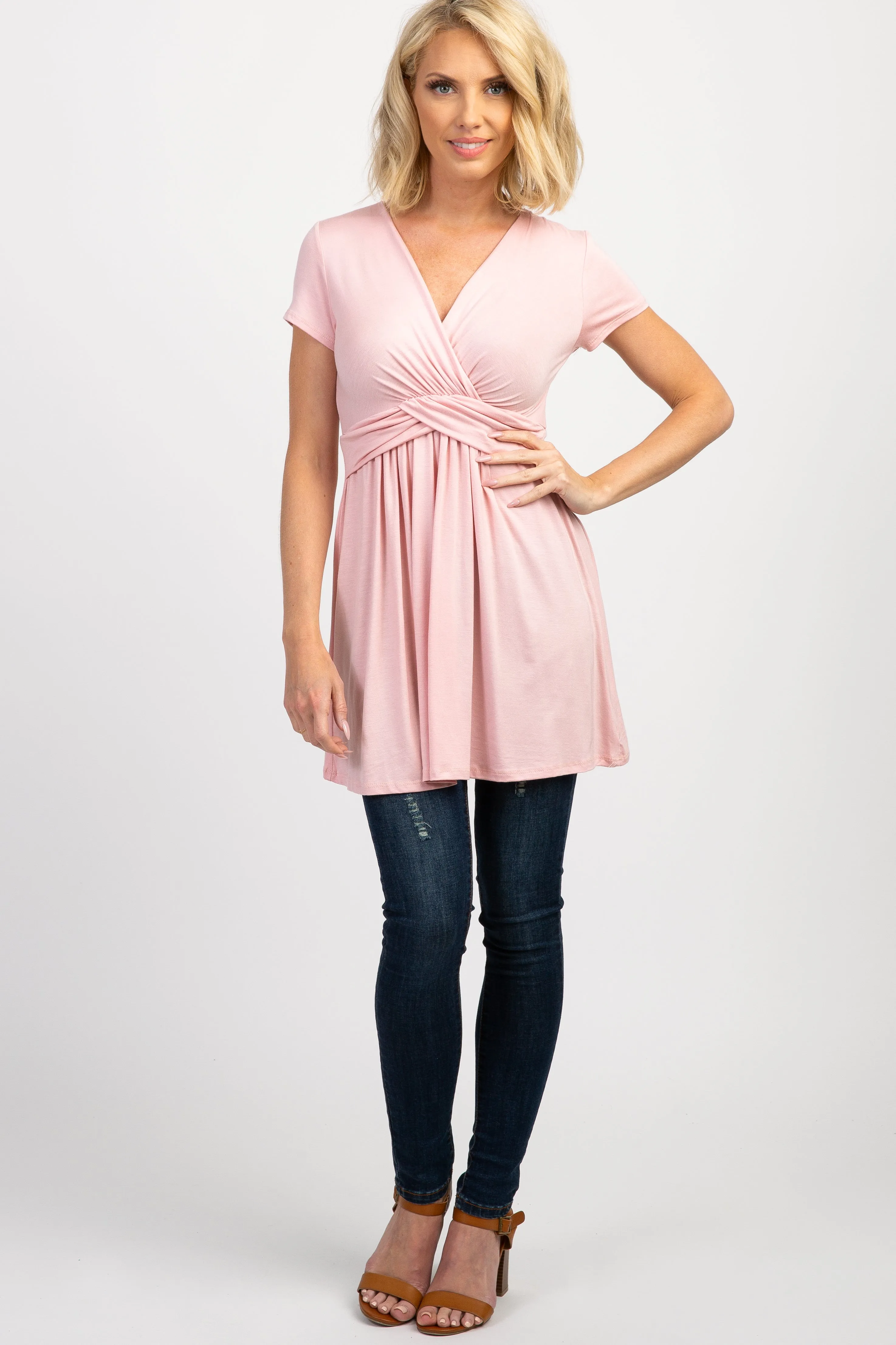 Light Pink Draped Front Nursing Top PinkBlush