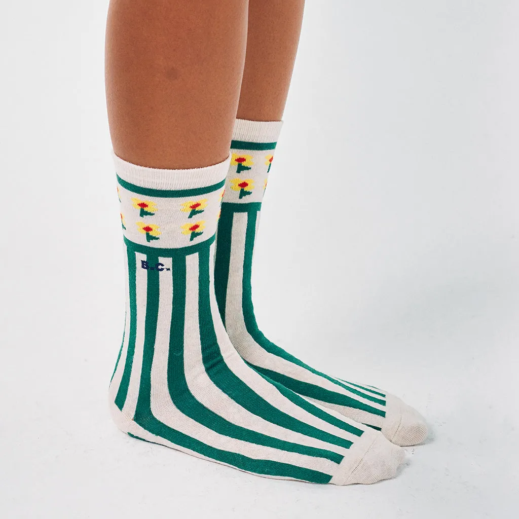 Pixel Flower Long Socks for Adults in Green