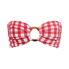 Red Gingham Bandeau Bikini Top with Tori Ties