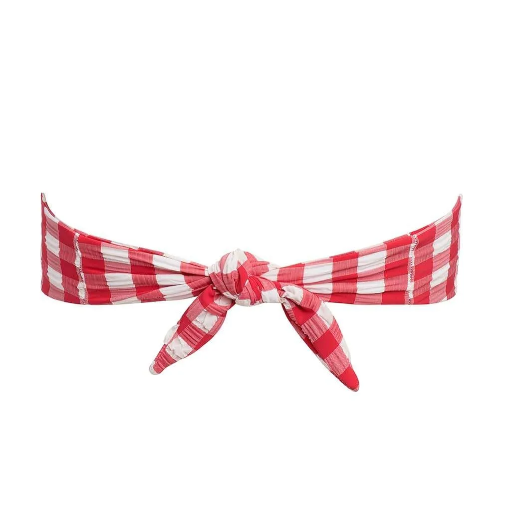 Red Gingham Bandeau Bikini Top with Tori Ties