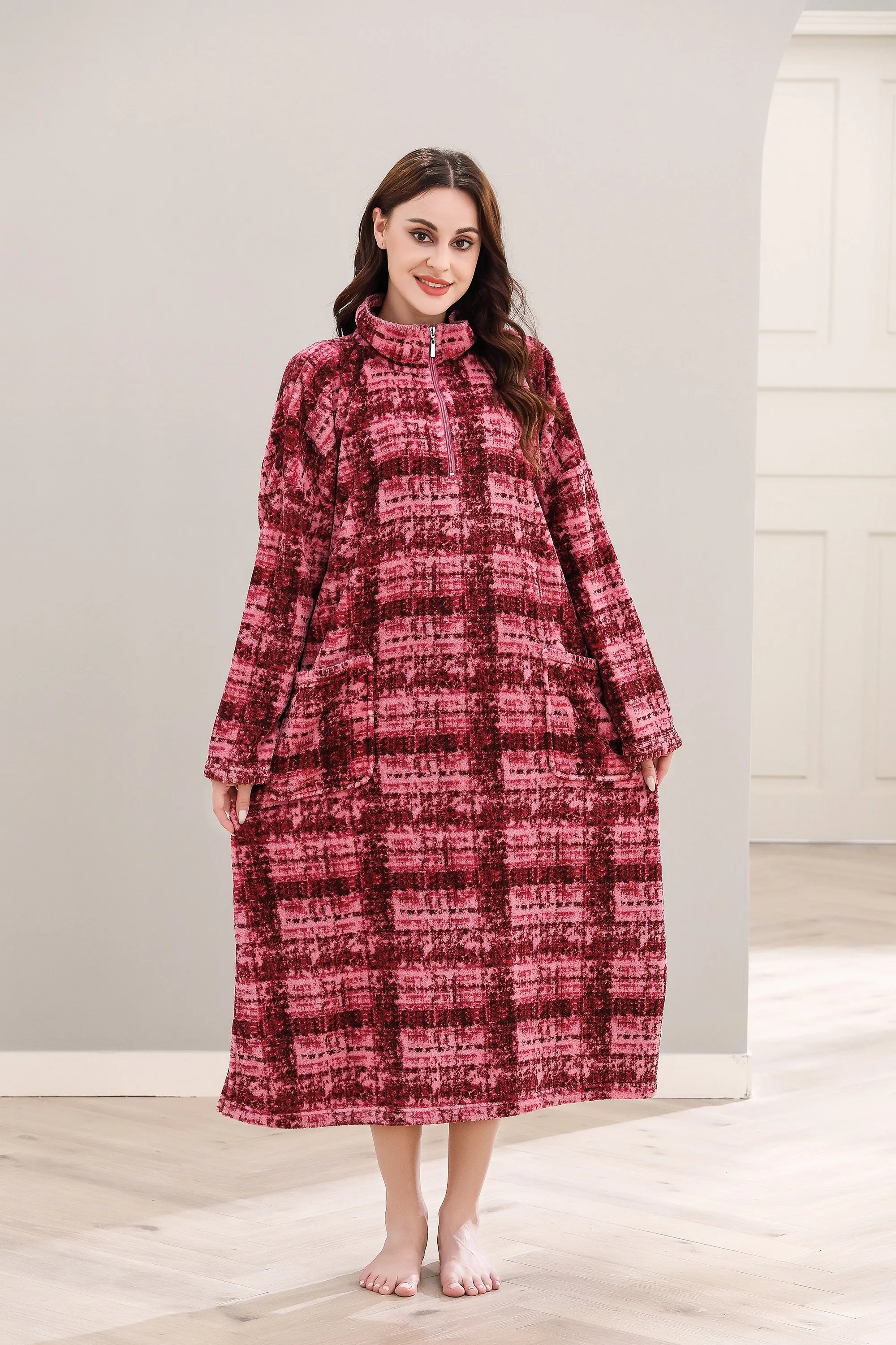 Printed Robe Long Housecoat Pocket Nightgown S-3XL