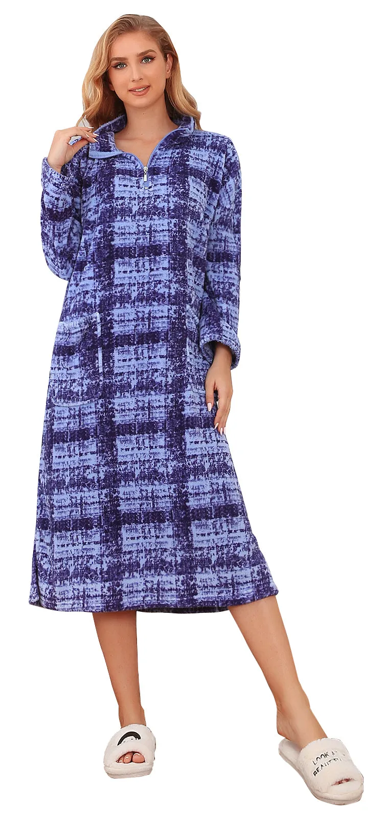 Printed Robe Long Housecoat Pocket Nightgown S-3XL