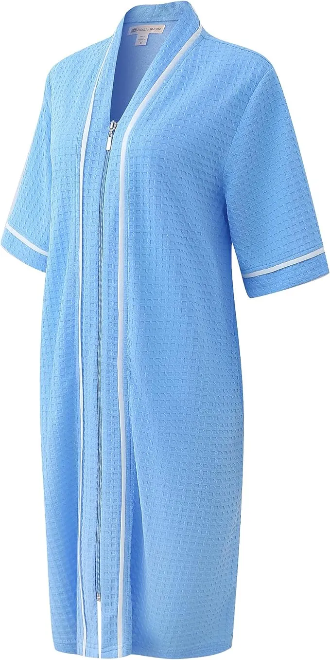 Richie House Women's Short Nightgown with Pockets, Button Front Duster Zip-Up Bathrobe, S-3XL RHW4093