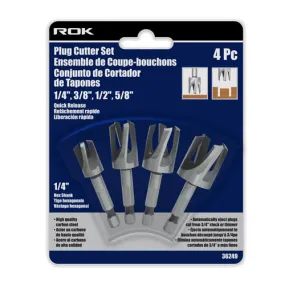 ROK 36249 4PC PLUG CUTTER SET 1/4,3/8,