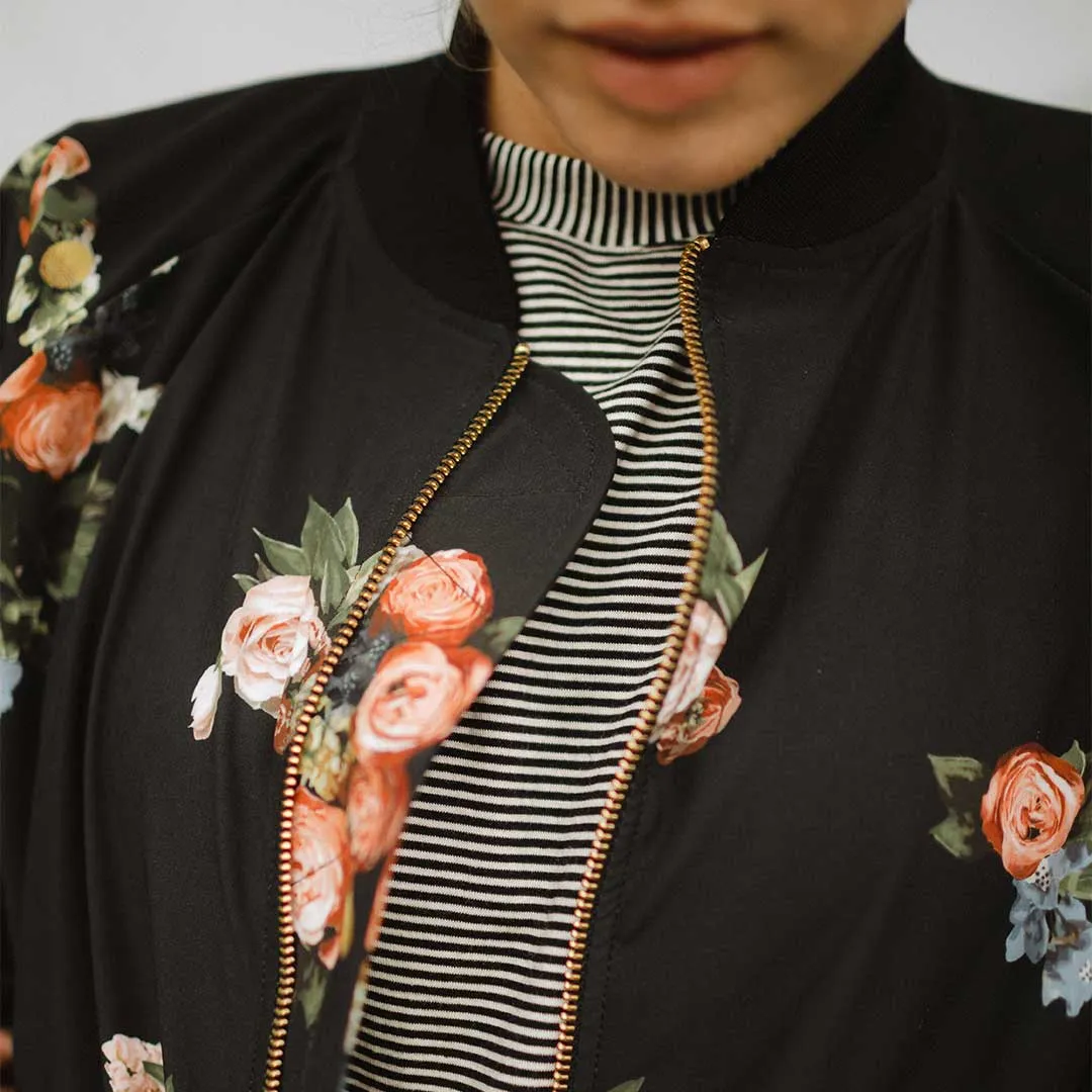 Rose Black Bomber Jacket