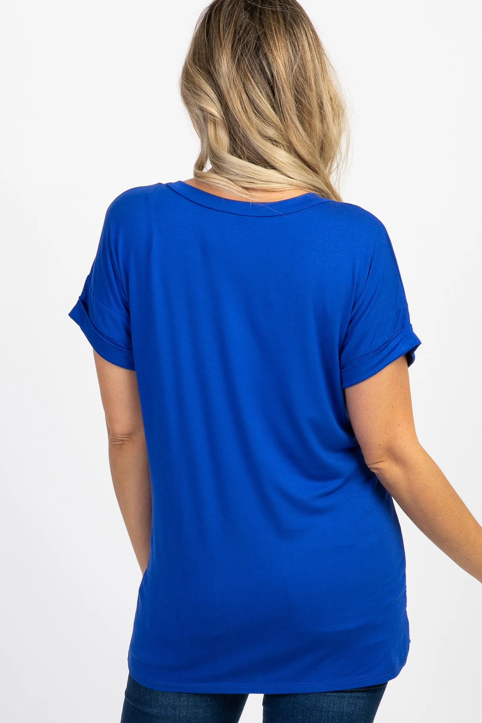 V-Neck Maternity Top with Pocket Accent in Royal Blue