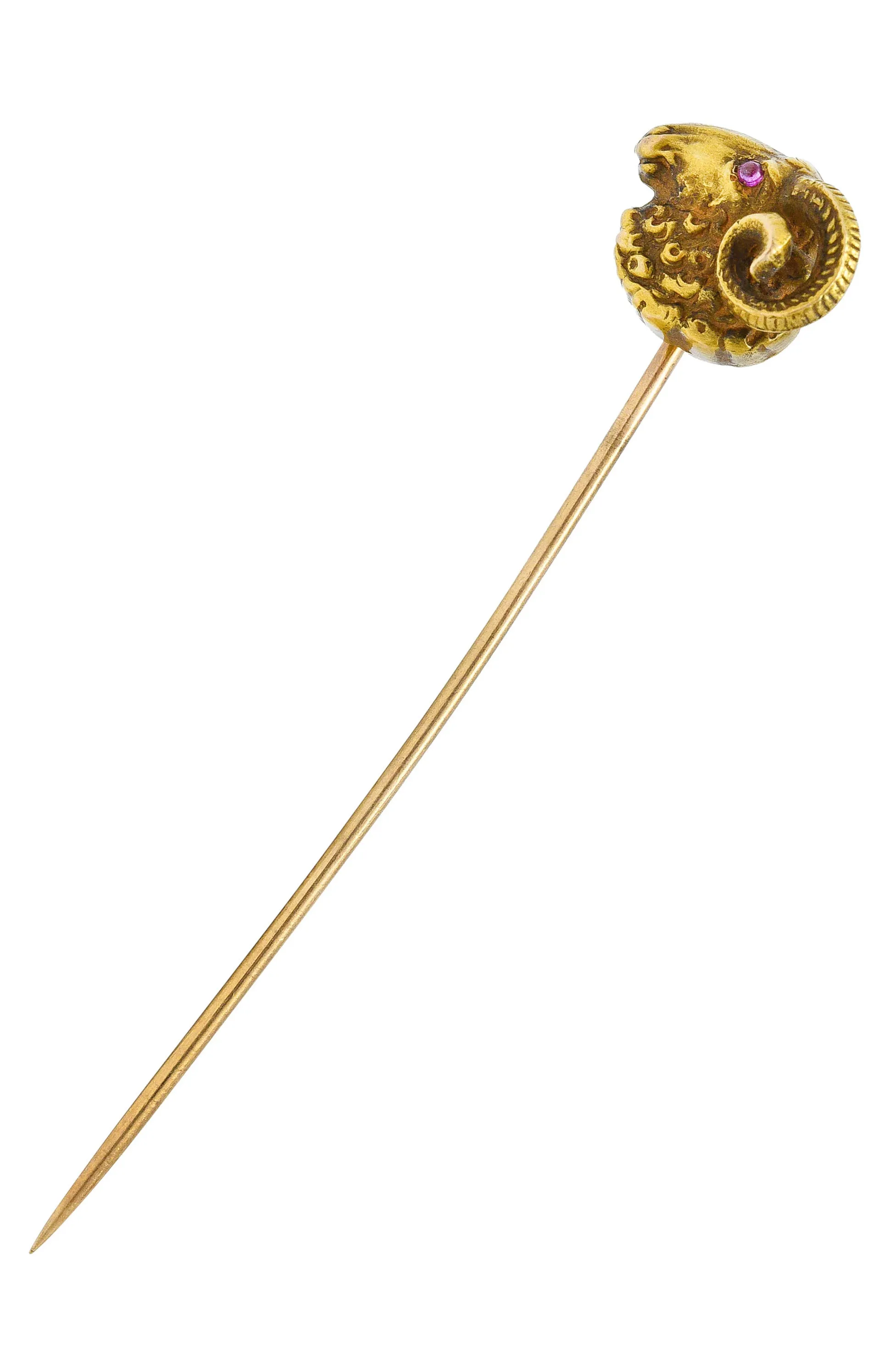 Riker Brothers Aries Zodiac Ruby 14 Karat Gold Ram Stickpin