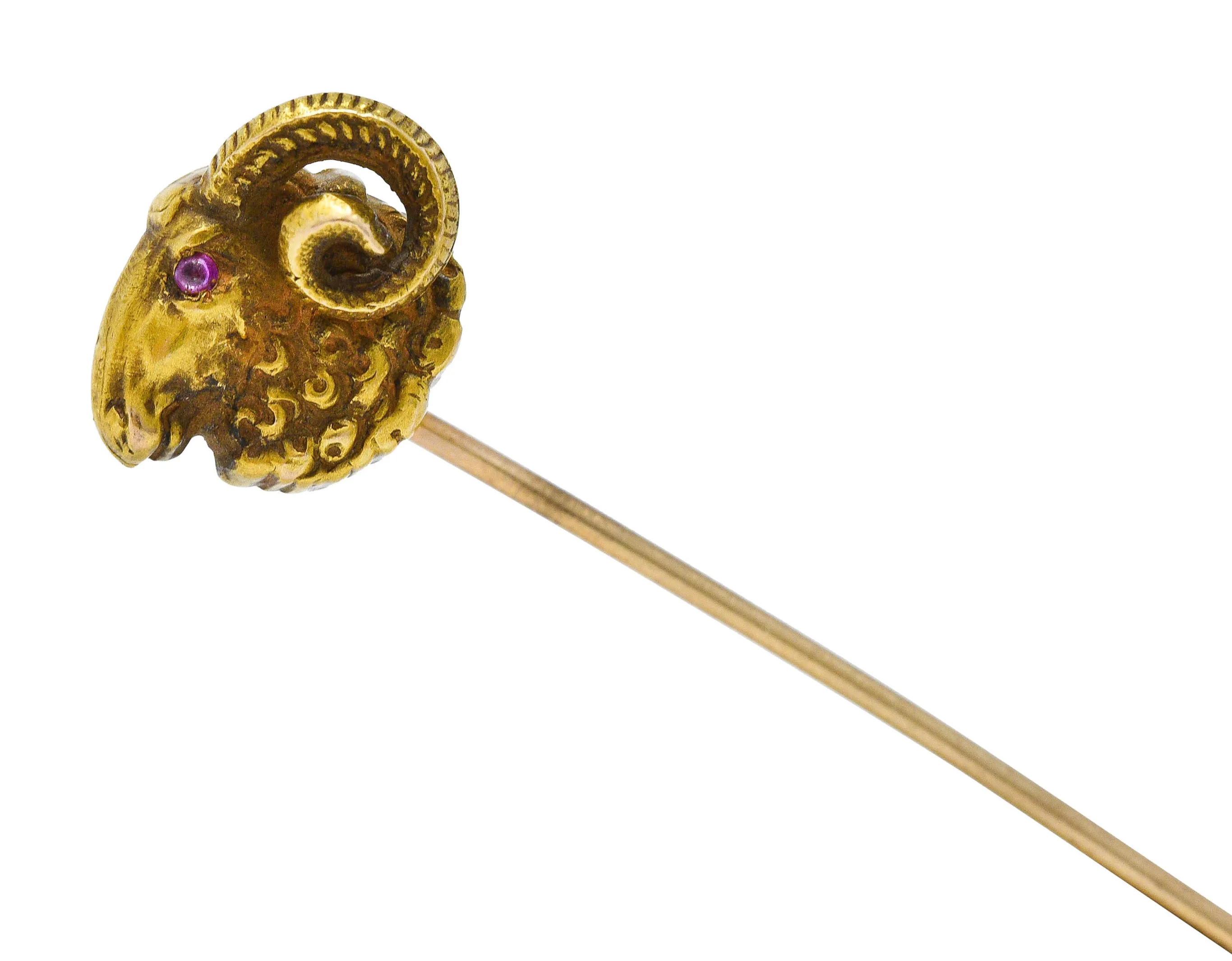 Riker Brothers Aries Zodiac Ruby 14 Karat Gold Ram Stickpin