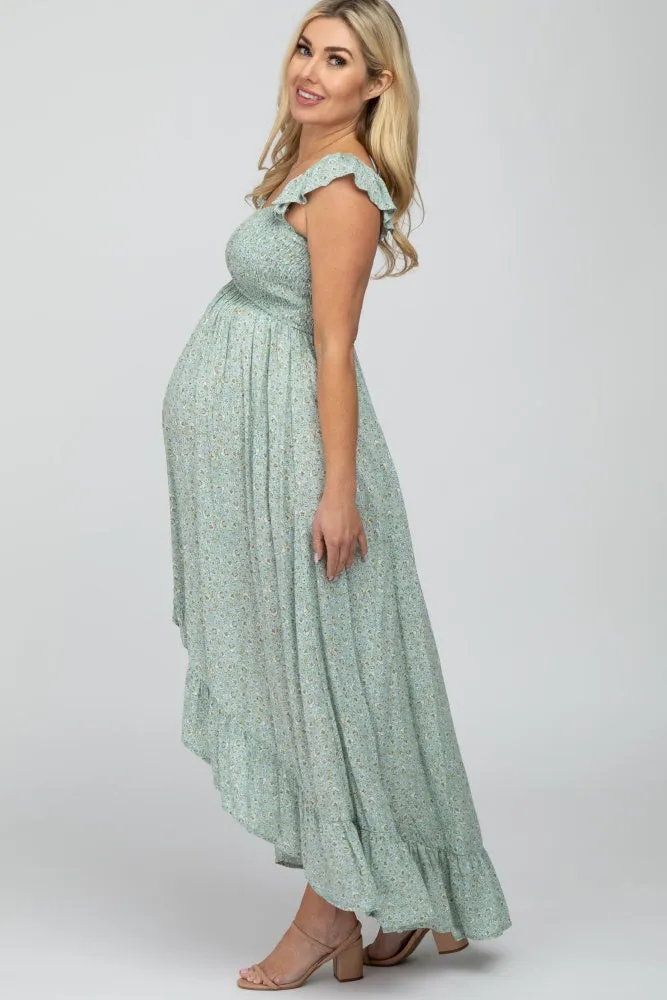 Sage Floral Maternity Maxi Dress