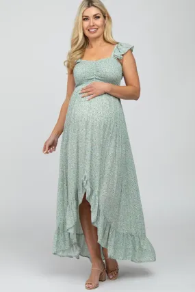 Sage Floral Maternity Maxi Dress