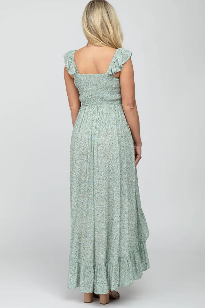 Sage Floral Maternity Maxi Dress