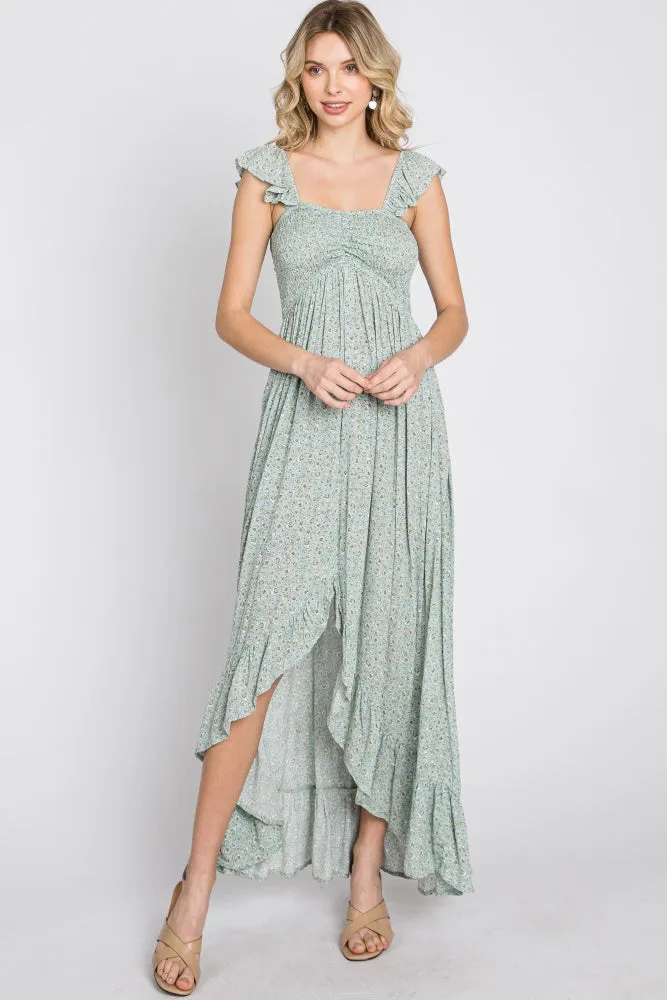 Sage Floral Maternity Maxi Dress