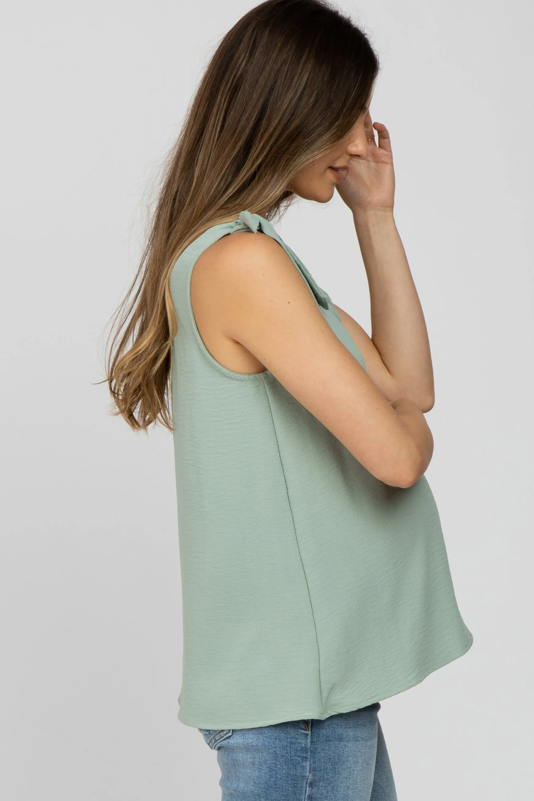 Sage Bow Shoulder Sleeveless Maternity Blouse