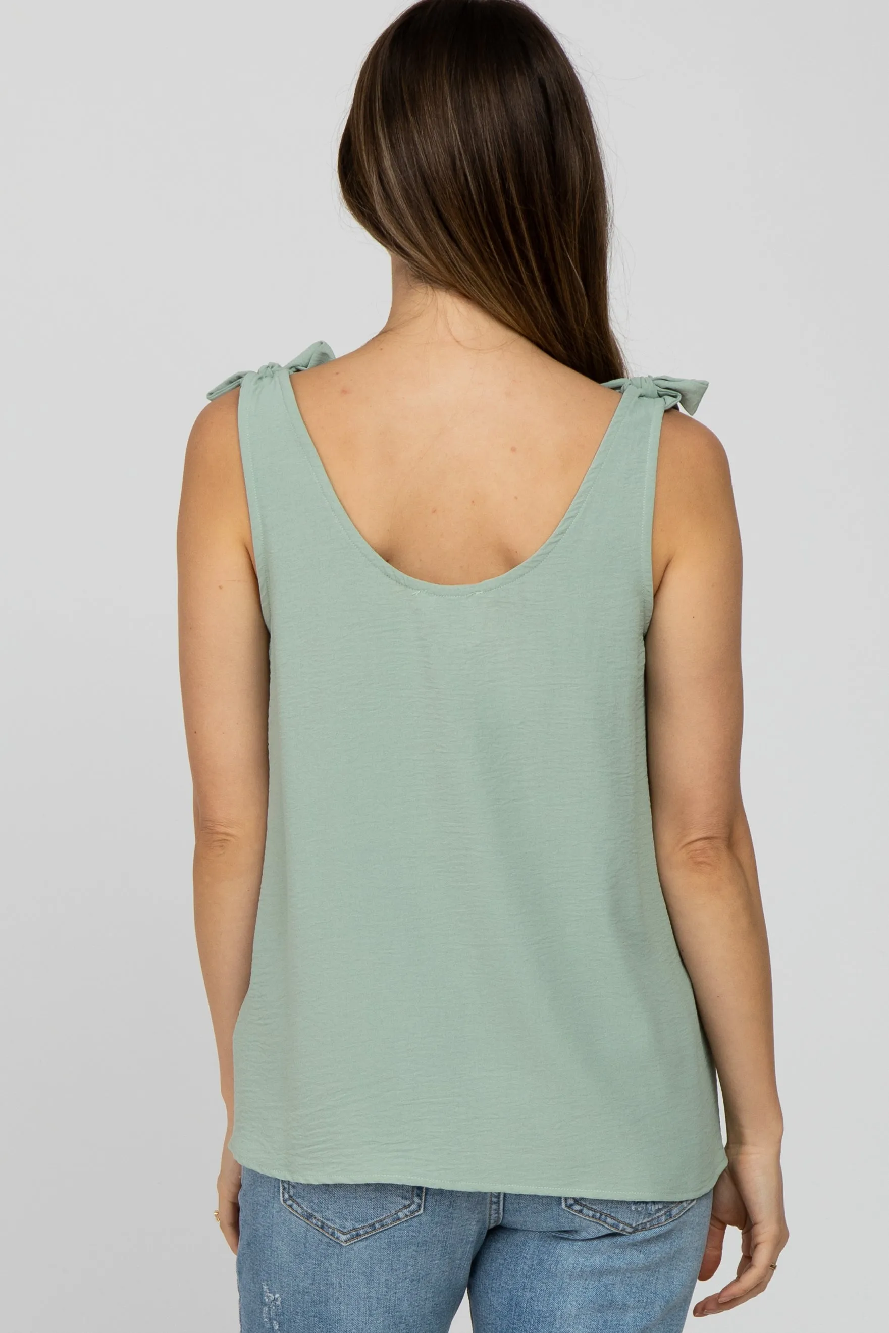 Sage Bow Shoulder Sleeveless Maternity Blouse