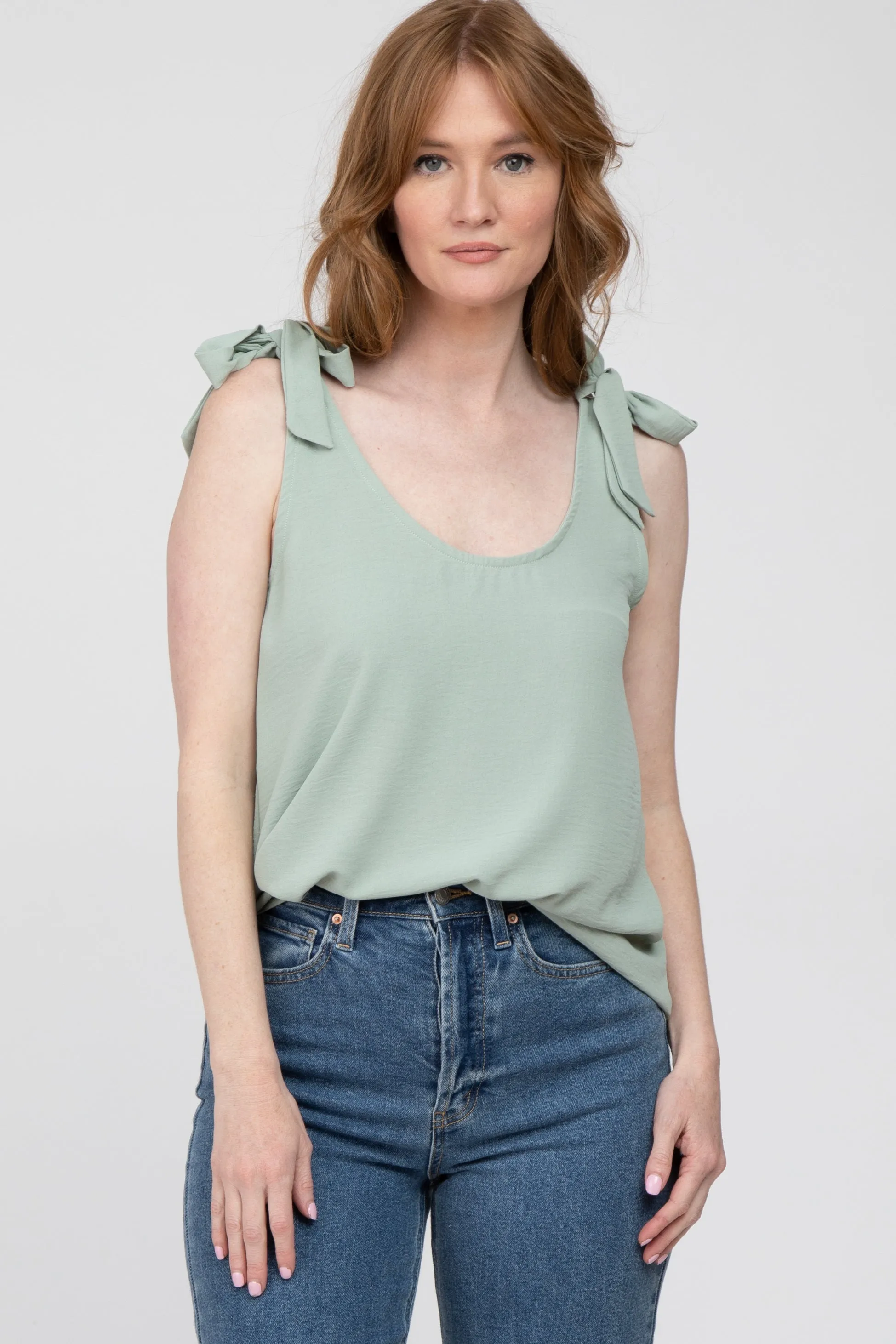 Sage Bow Shoulder Sleeveless Maternity Blouse