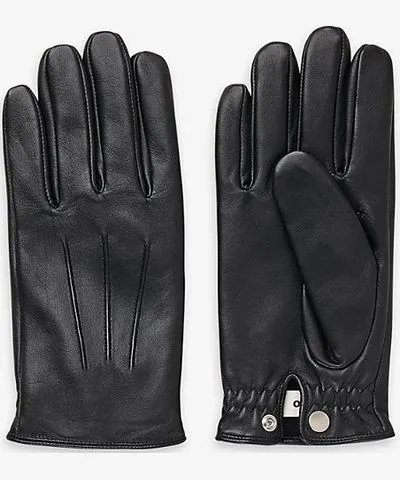 Smooth Leather Gloves with Elasticated-cuff in Noir/Gris for Men by Sandro