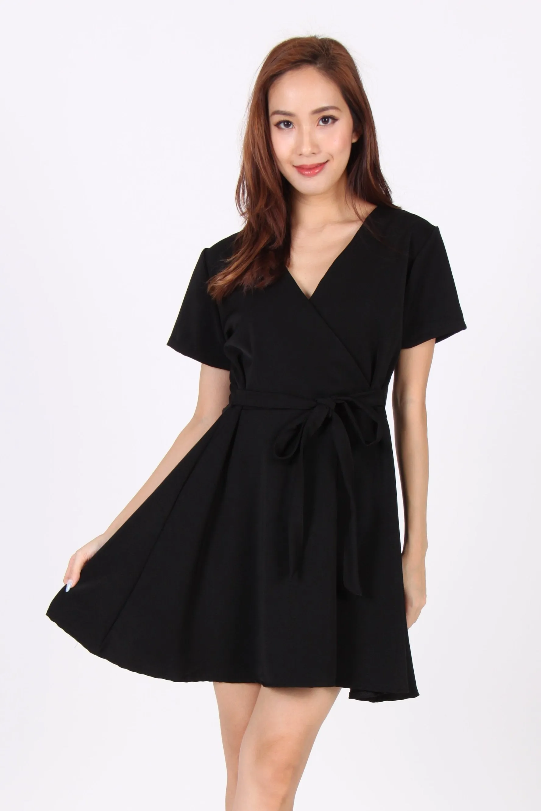 Black Sleeve Wrap Skater Dress