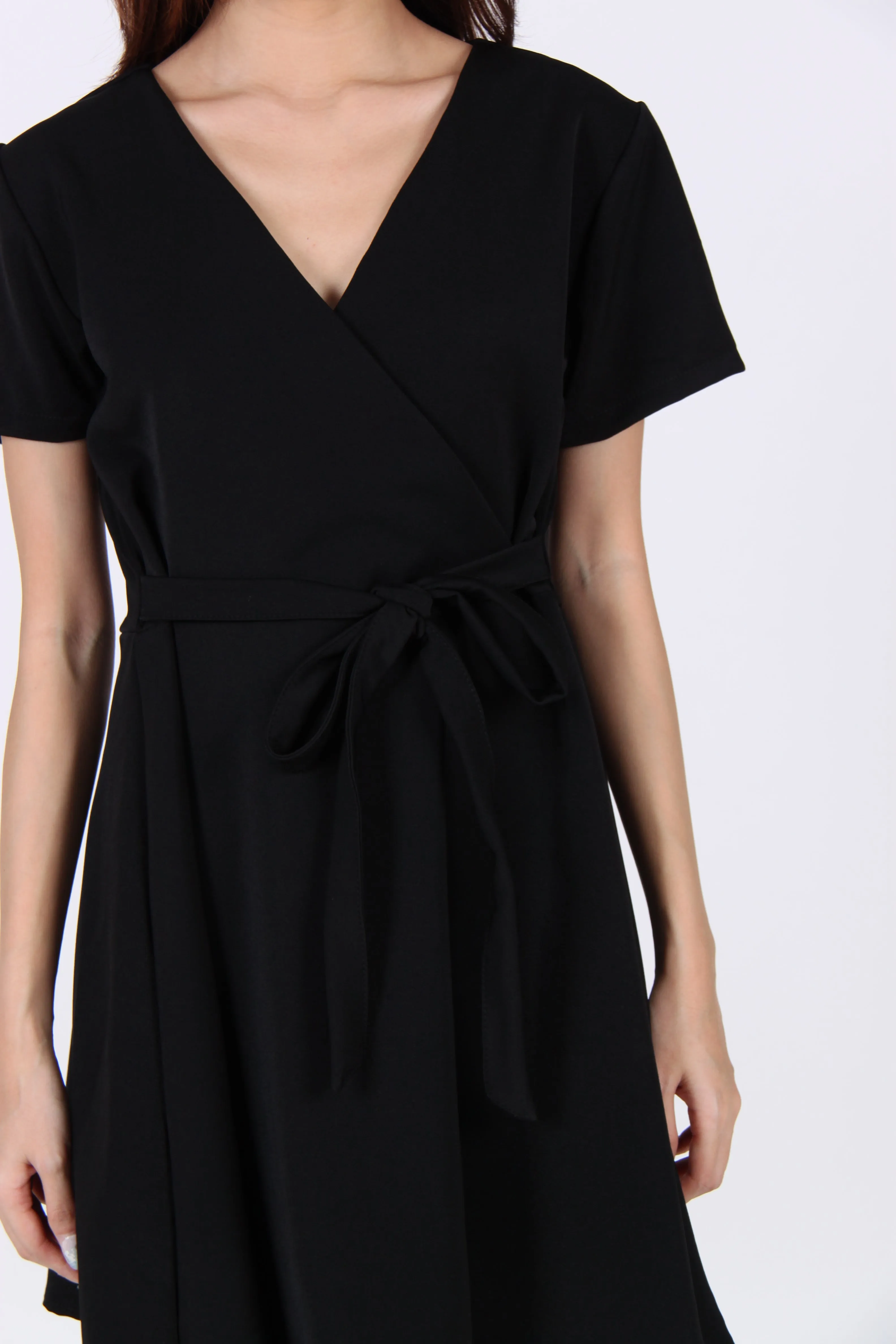 Black Sleeve Wrap Skater Dress