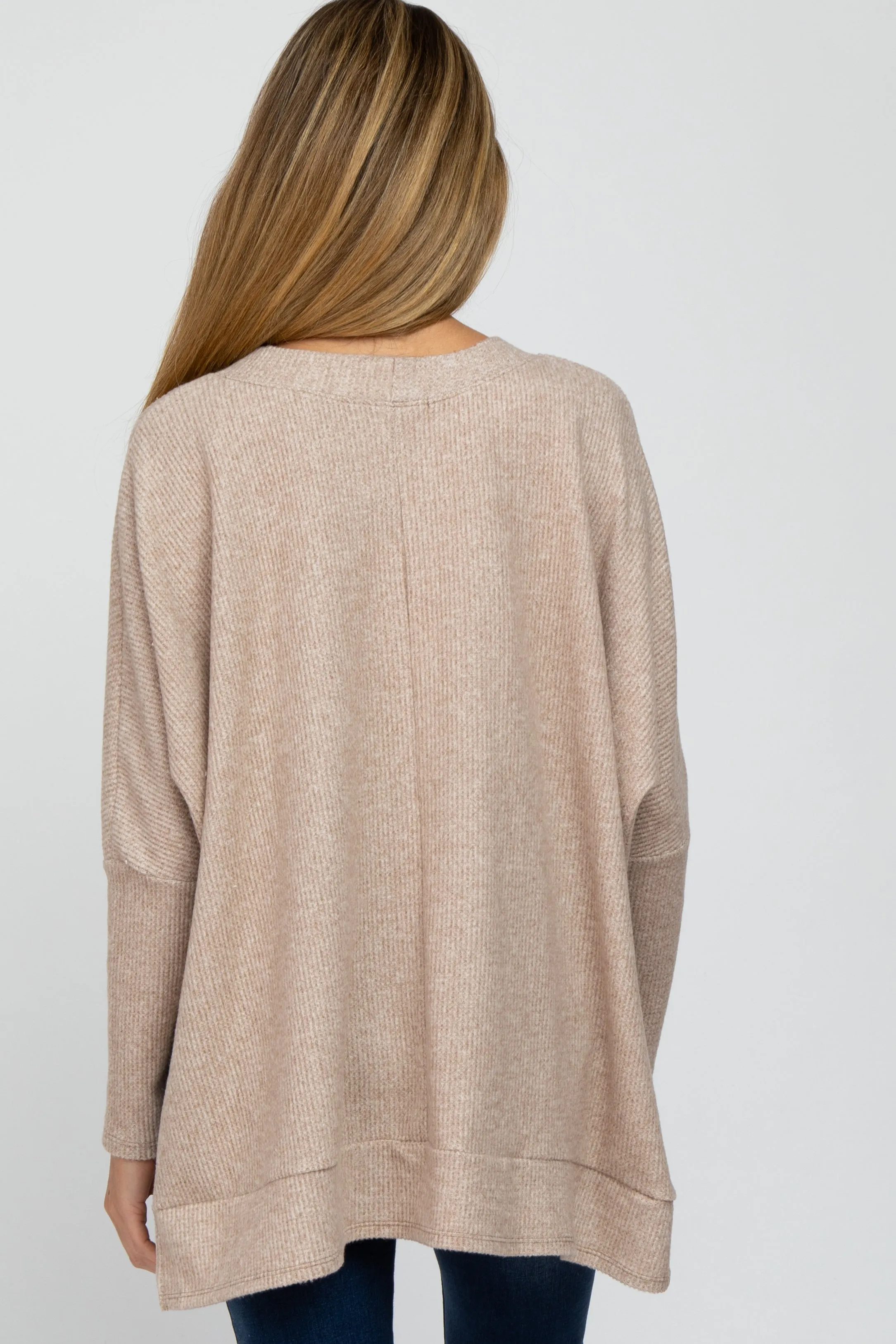 Soft Knit Long Sleeve Maternity Top in Beige