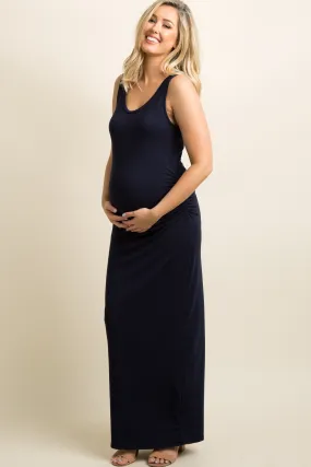 Maternity Maxi Dress in Navy Blue with Ruched Detail