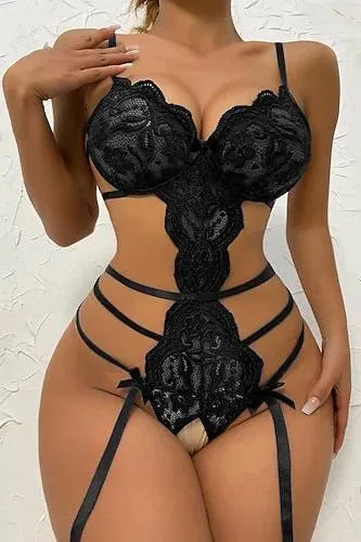 Black Strappy Teddy Lingerie