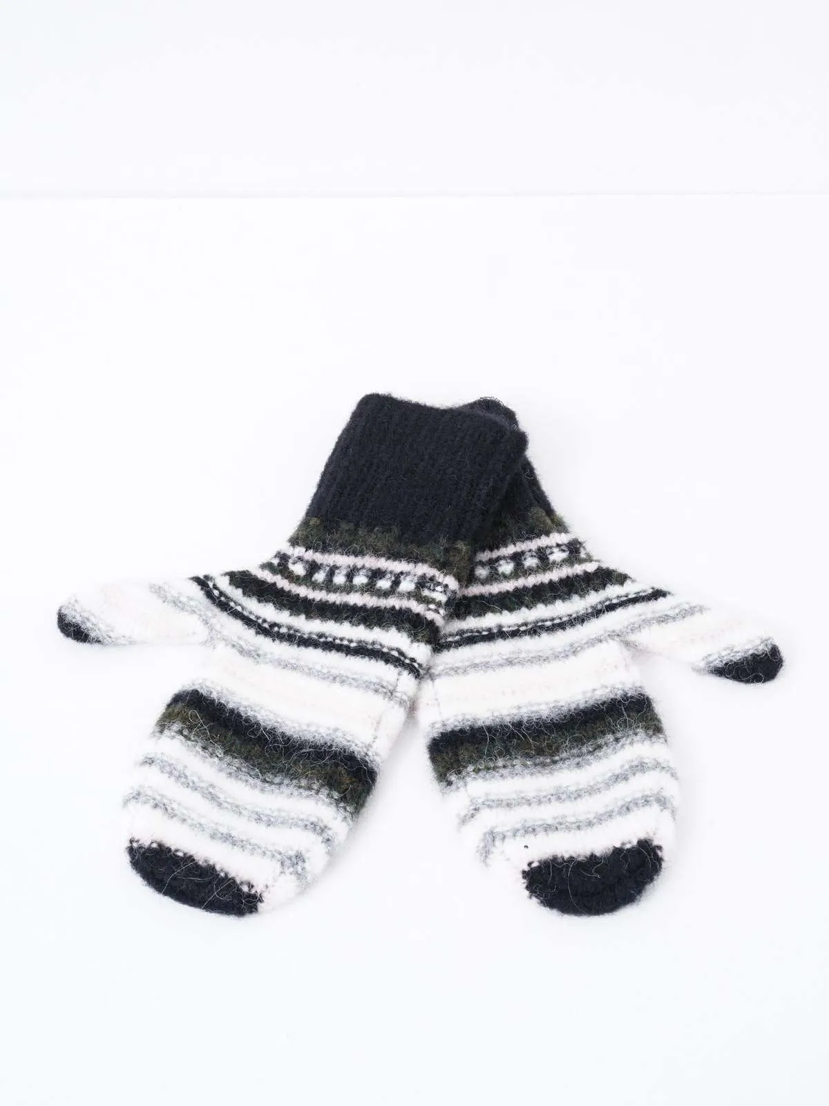 Striped Soft Wool Mittens - Black