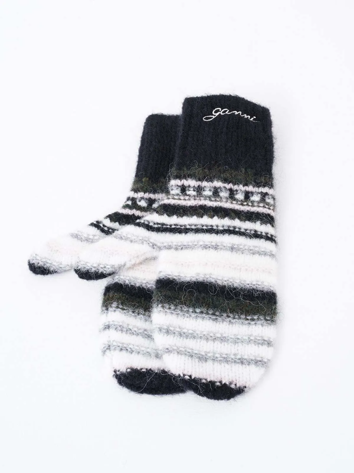 Striped Soft Wool Mittens - Black