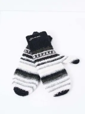 Striped Soft Wool Mittens - Black