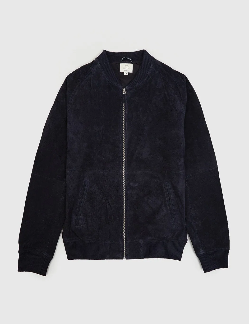 Dark Navy Blue Suede Bomber Jacket