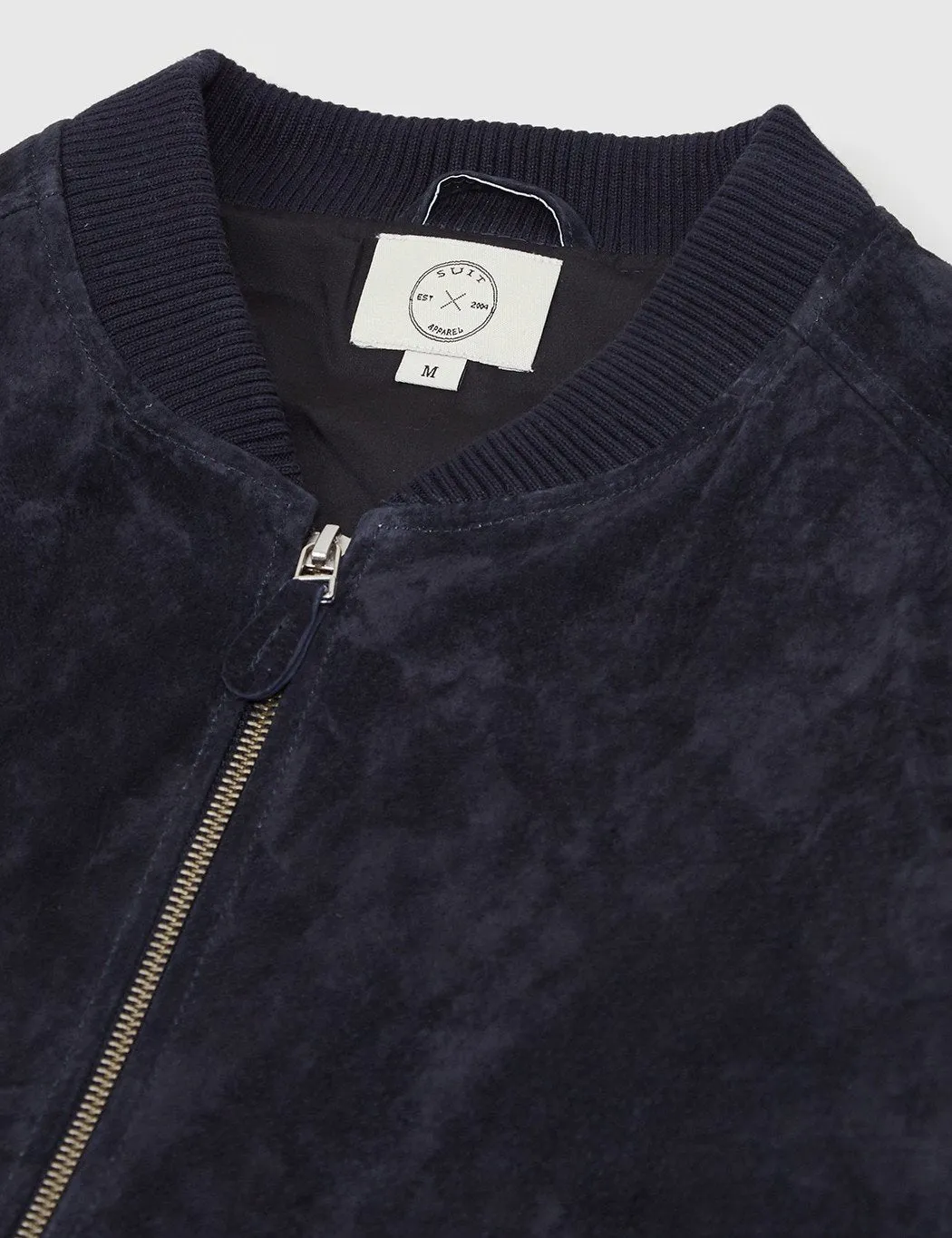 Dark Navy Blue Suede Bomber Jacket