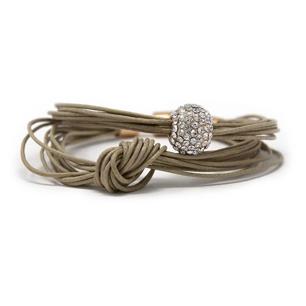 Crystal Ball Leather Bracelet Double Taupe