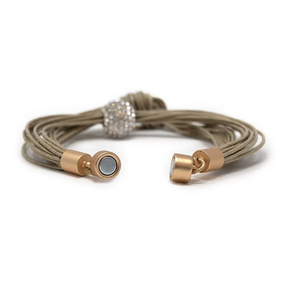 Crystal Ball Leather Bracelet Double Taupe